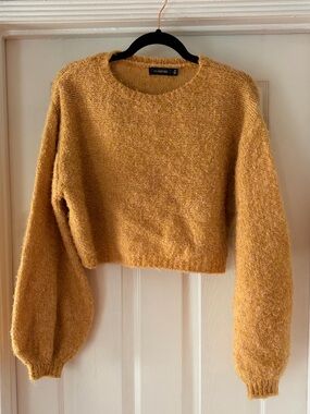 Glassons Cozy Cropped Mustard Balloon-Sleeve Knit Sweater